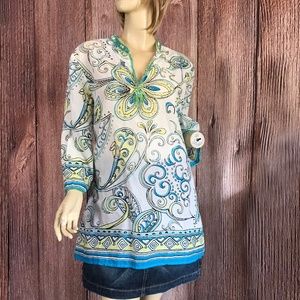 Chico's Beaded Tunic Top Semi-Sheer Medium